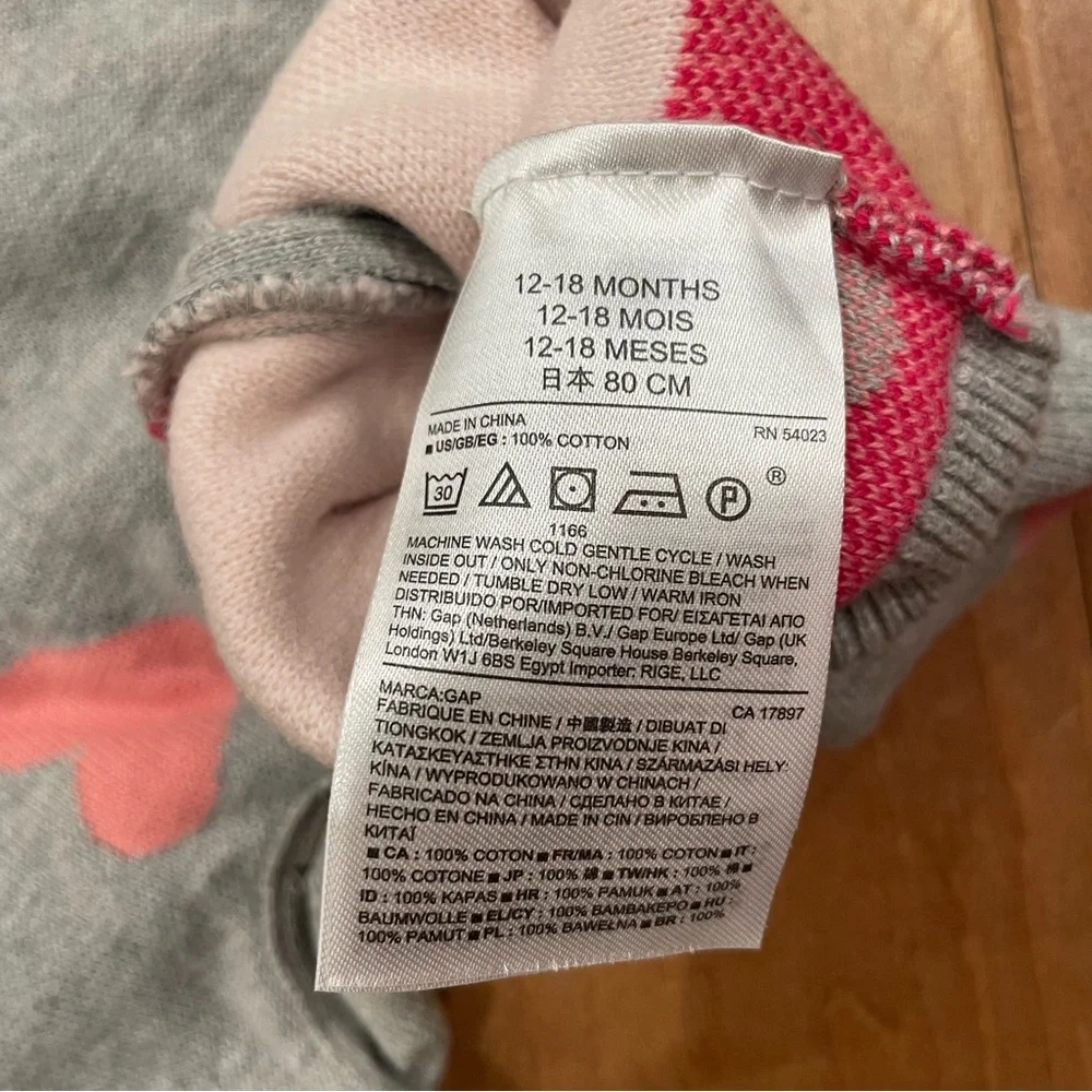 Baby Gap Knit Sweater Set One-Piece 12-18 months Grey Pink White Red Hearts